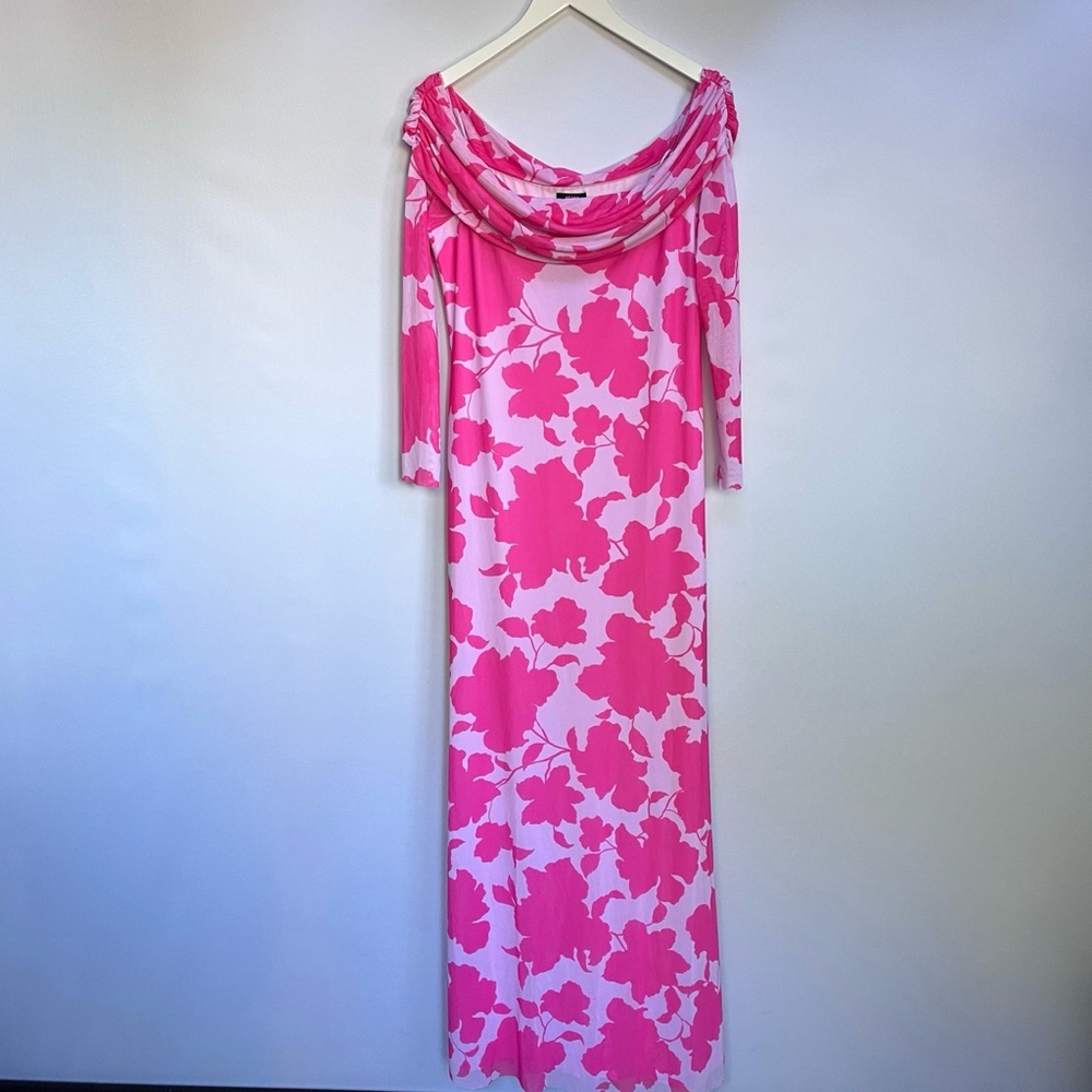 NWT Anthropologie AFRM Long-Sleeve Off-The-Shoulder Mesh Maxi Dress - Picture 8 of 14
